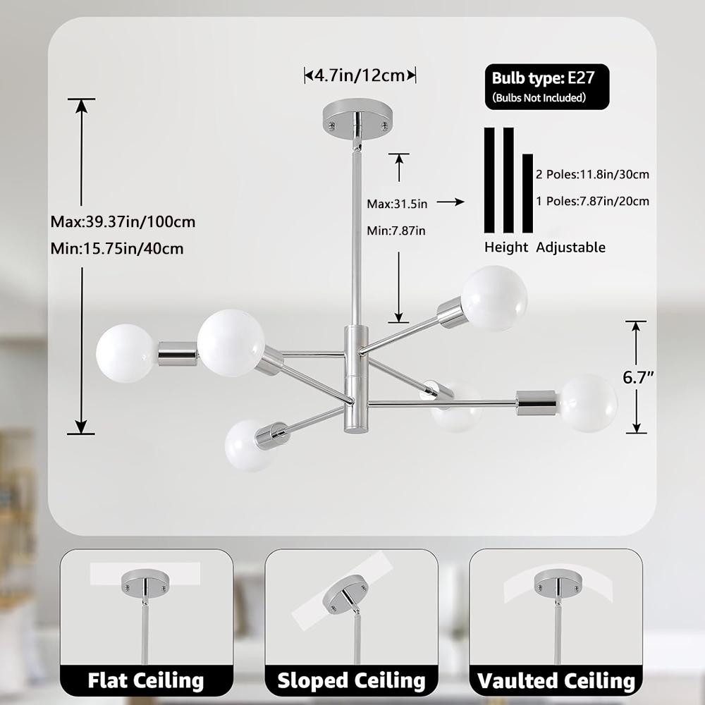 Современные люстры-спутники, 6-ламповые хромированные люстры для столовой, регулируемые по высоте потолочные светильники, люстра в стиле кантри для кухонного острова 6 heads