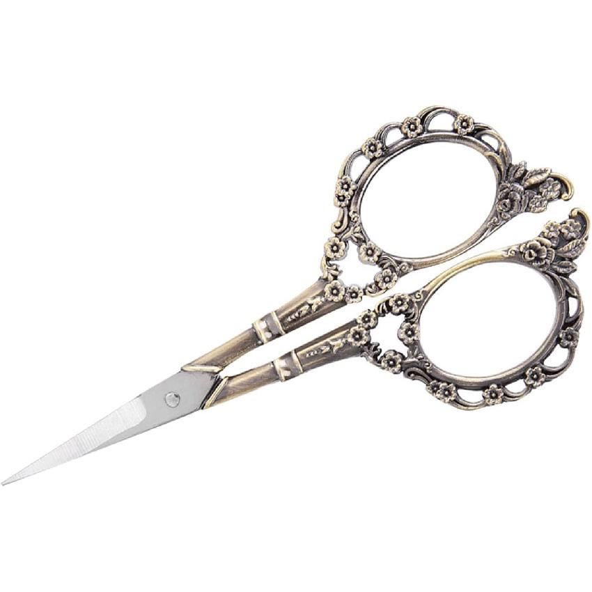Vintage Flower Pattern Needlework Embroidery Stainless Steel Scissors for Crafting Sewing (Bronze)