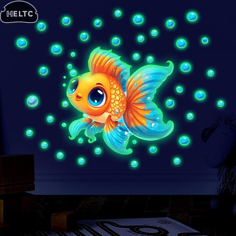 Glow-in-the-Dark Goldfish Bubble Toilet Sticker Creative Self-Adhesive Removable Bathroom Decoration Wall Windows Car Stickers