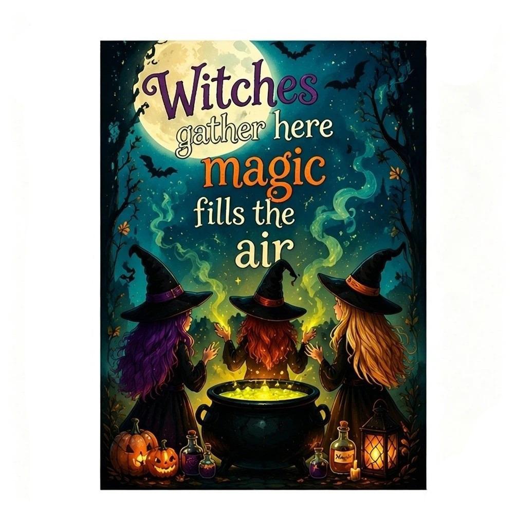 Ghost Welcome Garden Flag Witch Cat Background Cloth Garden Art Halloween Flag Outdoor