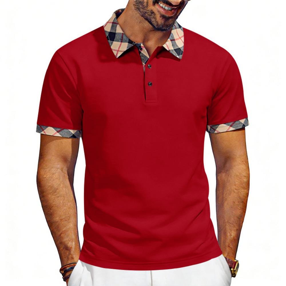 Summer European and American Men's Contrasting Color Simple Casual Short Sleeved Polo Shirt T-shirt
