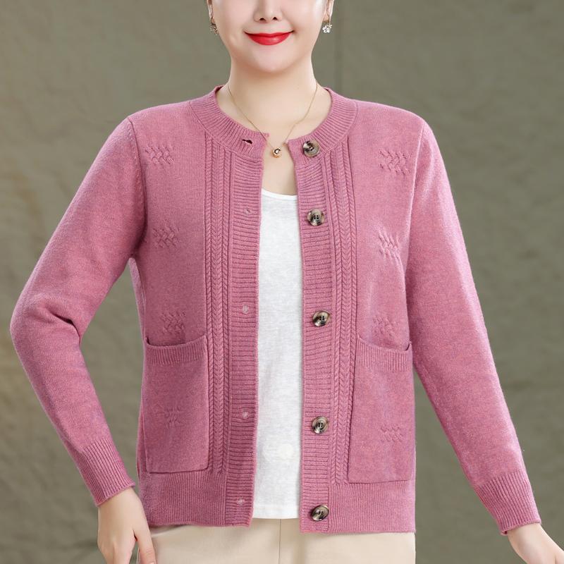 

Большой размер 4XL-7XL Осенний кардиган с длинным рукавом для женщин Свитер Элегантный трикотаж Топы Повседневная одежда для женщин среднего возраста 7XL фиолетовый