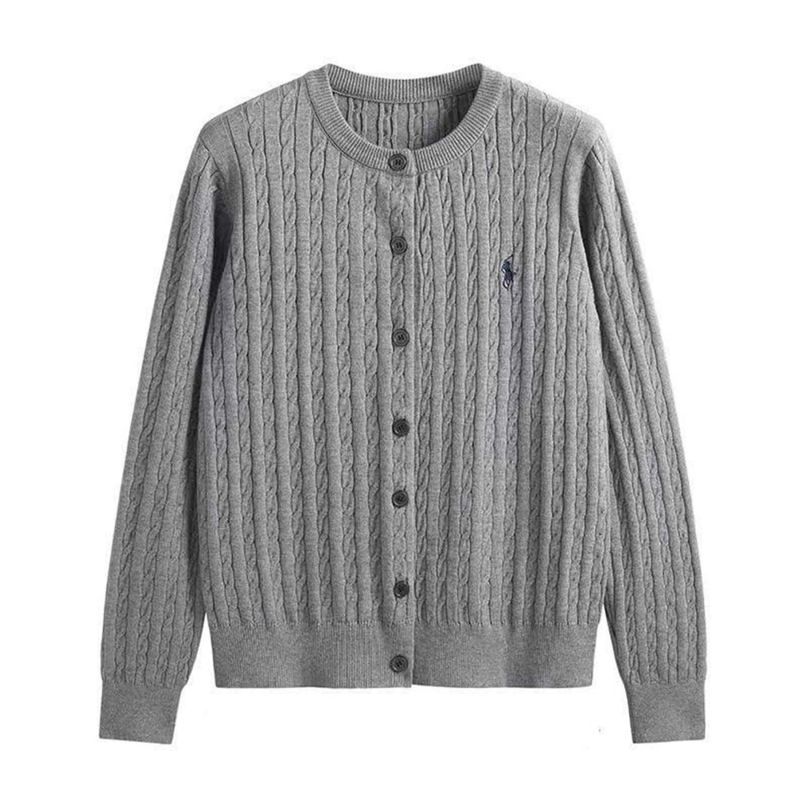 Женский шерстяной кардиган Утолщенный Вышитый Скрученный Круглый вырез Вязаный свитер One Size