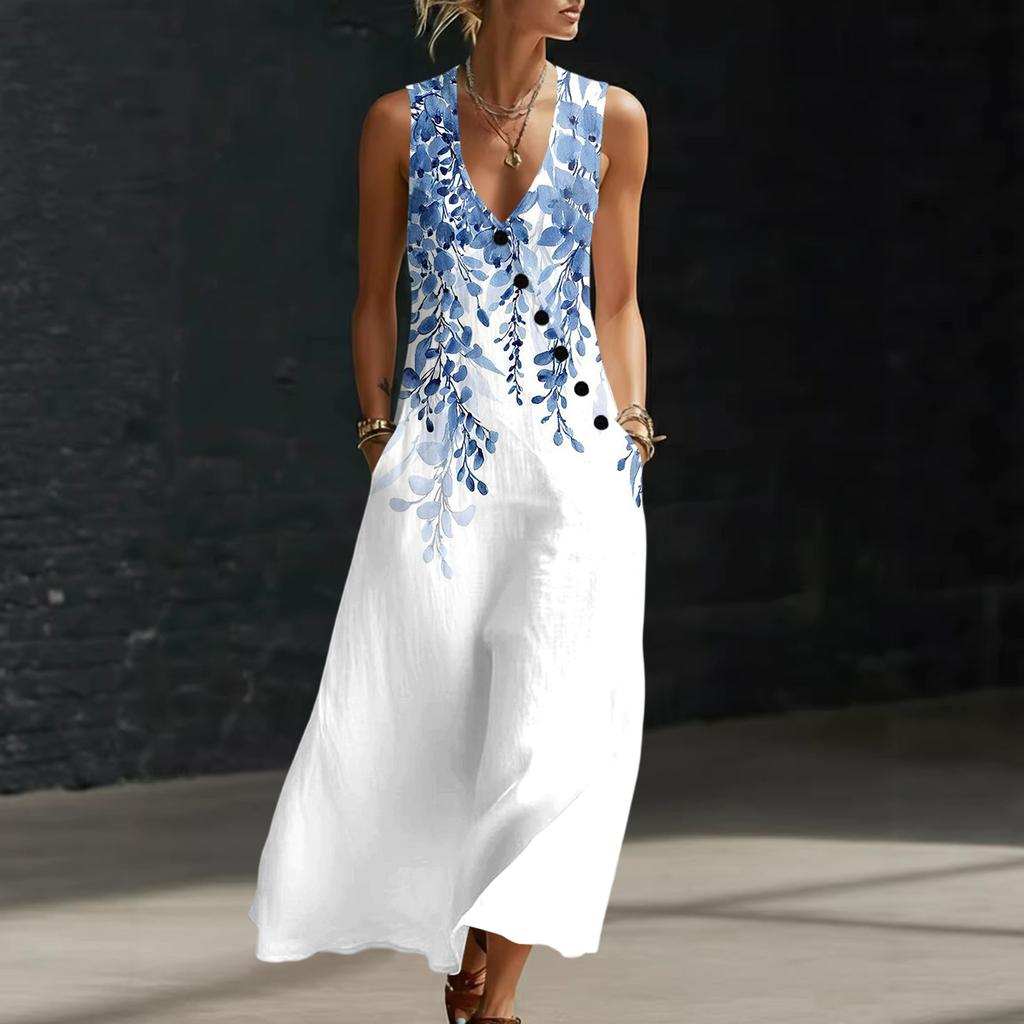 Robes d'été pour femmes Robe midi décontractée et fluide Robes d'été pour vacances à la plage Avec poches