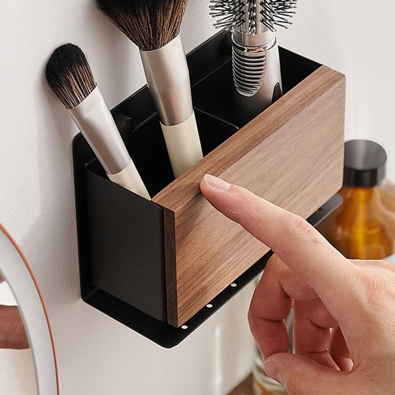 Walnut Bathroom Storage Rack Black/White Wall-mounted Makeup Brush Storage Box Toilet Wash Gargle Comb Shelf Razor Rack