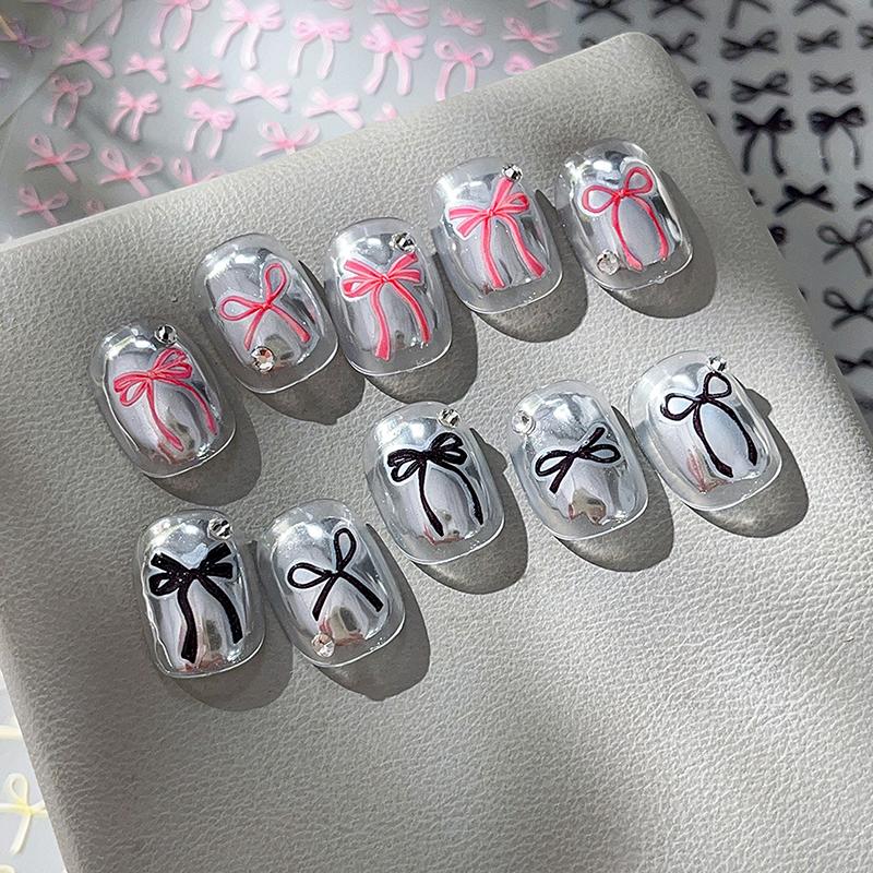 1 Folha Adesivos de Unha 3D Laço Y2K Colorido Fita Gravata Borboleta Adesivos Autoadesivos Sliders Folhas Para Manicure Decoração de Arte de Unha