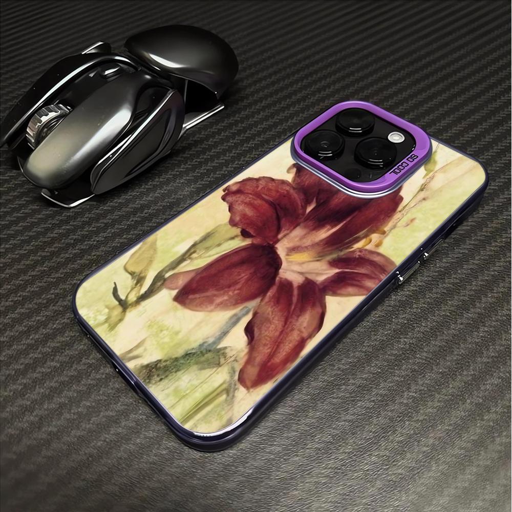 

Watercolor Deep Red Lily Print Phone Case for iPhone 17 16 15 14 13 12 11 Pro Max Shockproof Protective Cover Funda Capa Coque For iPhone 11 Pro
