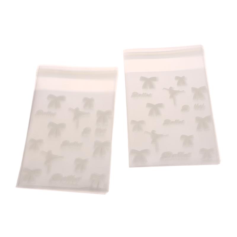 50Pcs White Ballet Biscuit Opp Self-Adhesive Bag Bowknot Candy Chocolates Dessert Self Sealing Bag Gift Bag Card Storage Bag