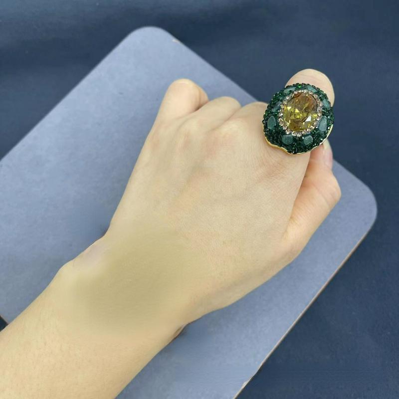 

Natural Turkish color-changing stone set with green rhinestone 4-piece jewelry exquisite fashion women s party accessories