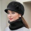 Women Keep Warm Hat Suit Fashion Plush Fur Lined Winter Caps Set Outdoor Faux Fur Knitted Hats