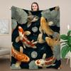 Pc Cozy Koi Fish Green Leaves Flannel Throw Blanket Gsm Soft Durable AllSeason Lightweight Warmth Golden Koi Fish Da