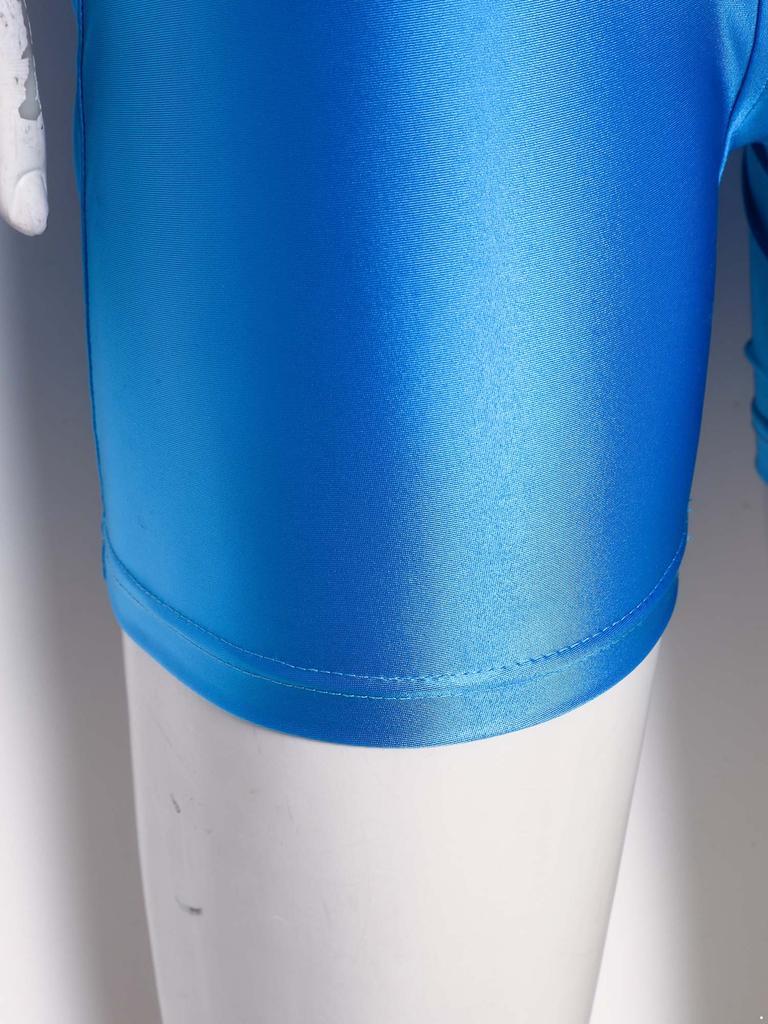 Costume da bagno da donna lucido e oleoso, collo alto, manica corta, schiena scoperta, vestibilità aderente, intero, costume da surf