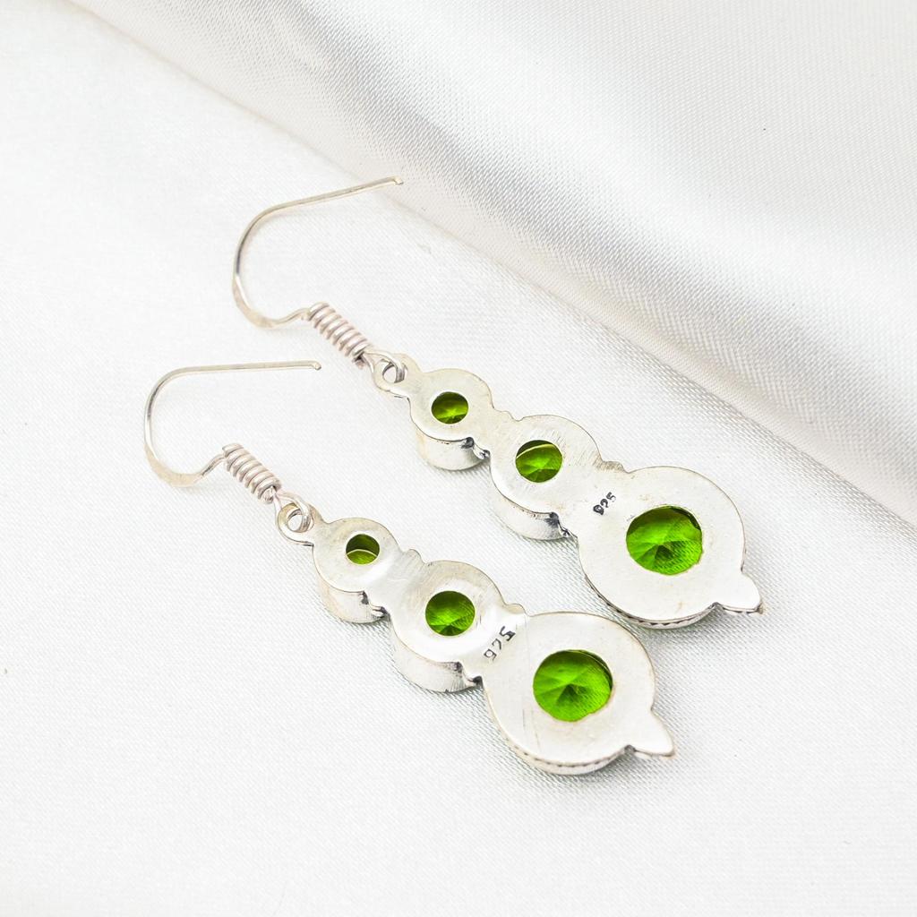Peridot Earrings Gemstone Jewelry, 925 Solid Sterling Silver Earrings, Handmade Jewelry Birthstone Earrings, Gift For Him