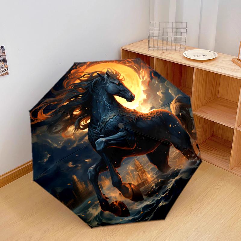 

1 PC Automatic Folding Umbrella - dark horse Pattern, Portable & Foldable Design with 8 Ribs, Christmas Birthday Gifts