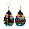 Colorful Fashion Drop Shape PU Leather Earrings for Women Creative Pink Golden Leaf Pattern Drop Earrings
