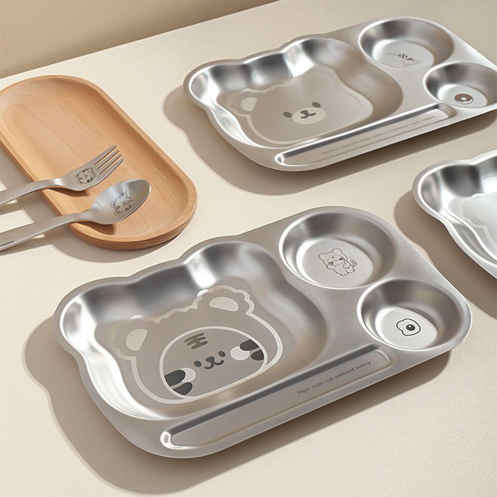 Multi Grids Children Divided Dinner Plate Square Shaped Stainless Steel Plate Kindergarten School