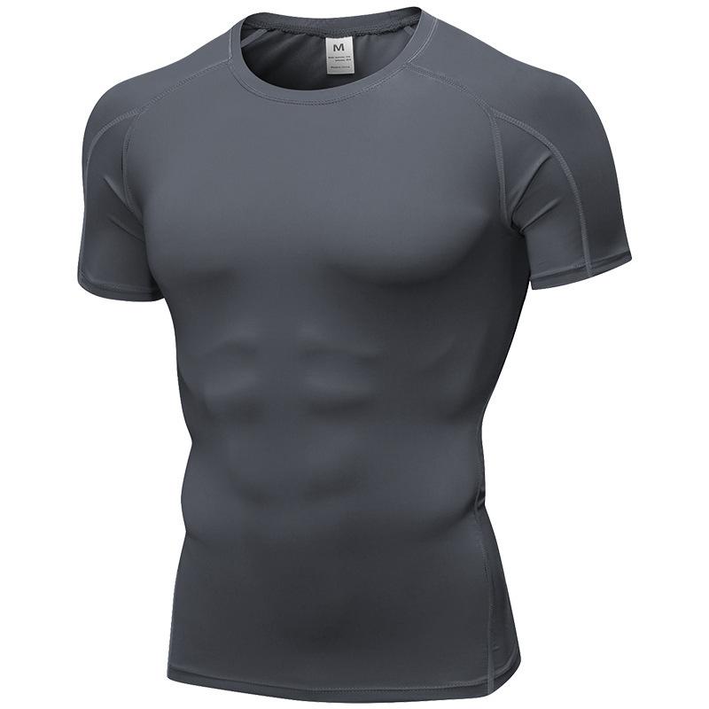 Men Gym Workout Short Sleeve Compression Shirt Tight Fit Quick Dry Athletic Top Black Red
