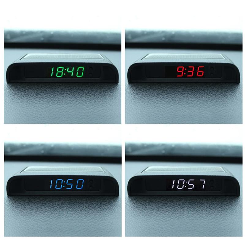 Tragbare Solar-Autodigital-LCD-Uhr & Temperaturanzeige Auto-Armaturenbrett-Uhren Hintergrundbeleuchtung Elektronischer Bildschirm Temperaturuhr