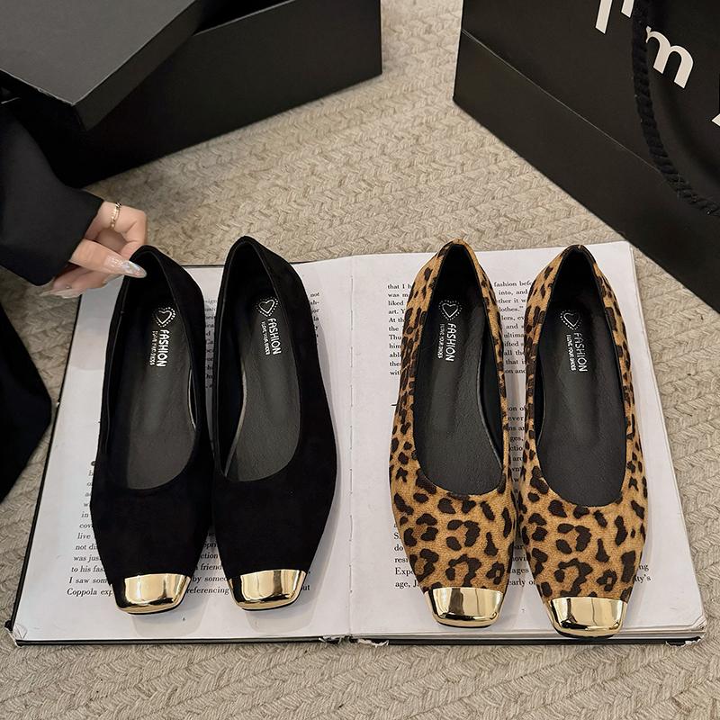 Women Low Heels One Kick Leopard Print Metal Decorative Toe Wear-resistant Rubber Sole Comfortable and Breathable Zapatos Mujer