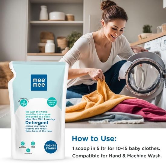 Mee Mee Baby Liquid Detergent 500 Ml | Ph Balanced, Free from Harsh Chemicals, Safe for Mother's Hands | Odor with One Drop, Hypoallergenic