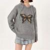 Grauer Pullover Schmetterling Kapuzenstrickpullover Damen 2025 Herbst- und Winterpullover Lässiger Pullover Locker Langärmeliges Oberteil