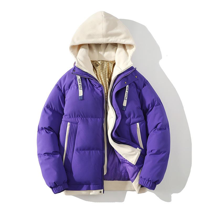 Quality 2025 Autumn and Winter New Cotton-padded Clothes Men's Casual Versatile Thickened Couples Hooded Fake Two-piece Cotton Jacket Tide