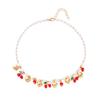 Playful Cherry Strawberry Heart Pendant Necklace With Margarite Details Flexible Chain Design Ideal For Layering