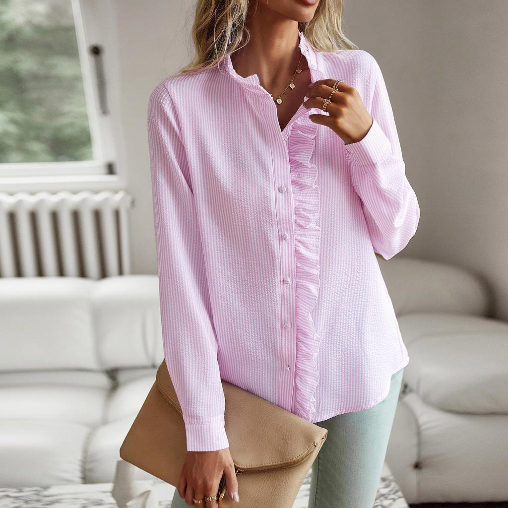 Diyun Women's Long-Sleeve Shirt - 2025 Spring/Summer Collection, European/American Style, Elegant Commuter Top