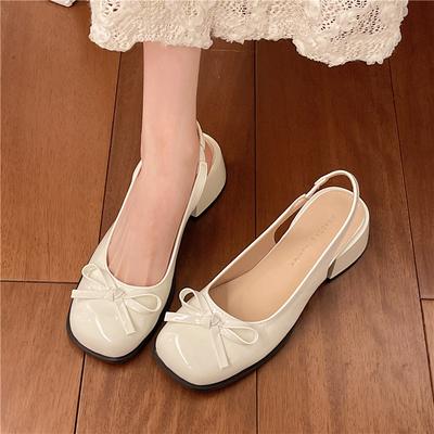 Bow Bag Head Thick Heel High Heel Sandals Women's Summer New with Skirt Single Shoes Women's Shoes