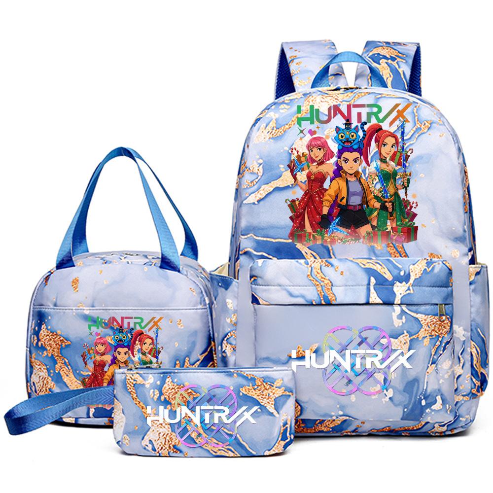 3Pcs/set Christmas K-pop Printed Backpack Handbag Pencil Case for Teenager Student Girl Boy Bookbag Schoolbag Women Large Capacity Travel Bag Kid Gift