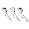 Durable Stainless Steel Kitchen Stir Fry Spoon Wood Handle Anti-scald Cooking Spatula Frying Spatula Kitchen Tools