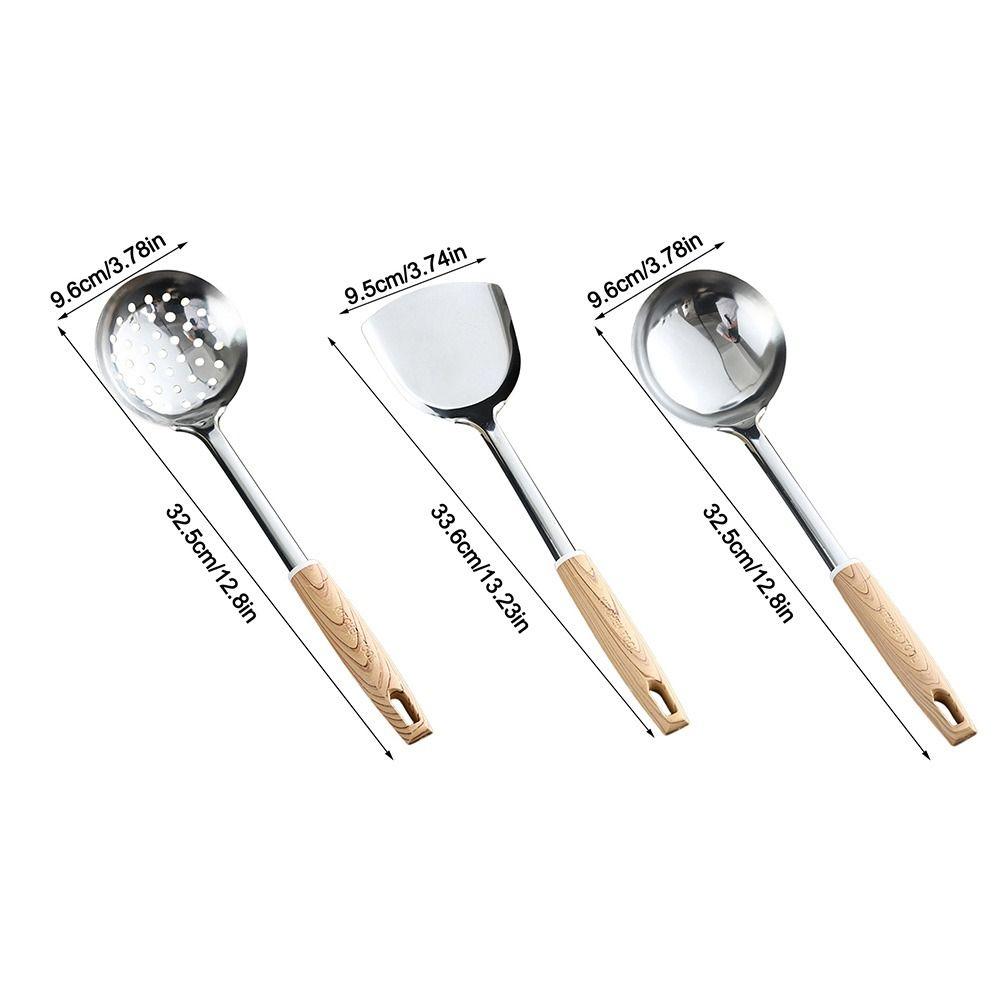 Durable Stainless Steel Kitchen Stir Fry Spoon Wood Handle Anti-scald Cooking Spatula Frying Spatula Kitchen Tools