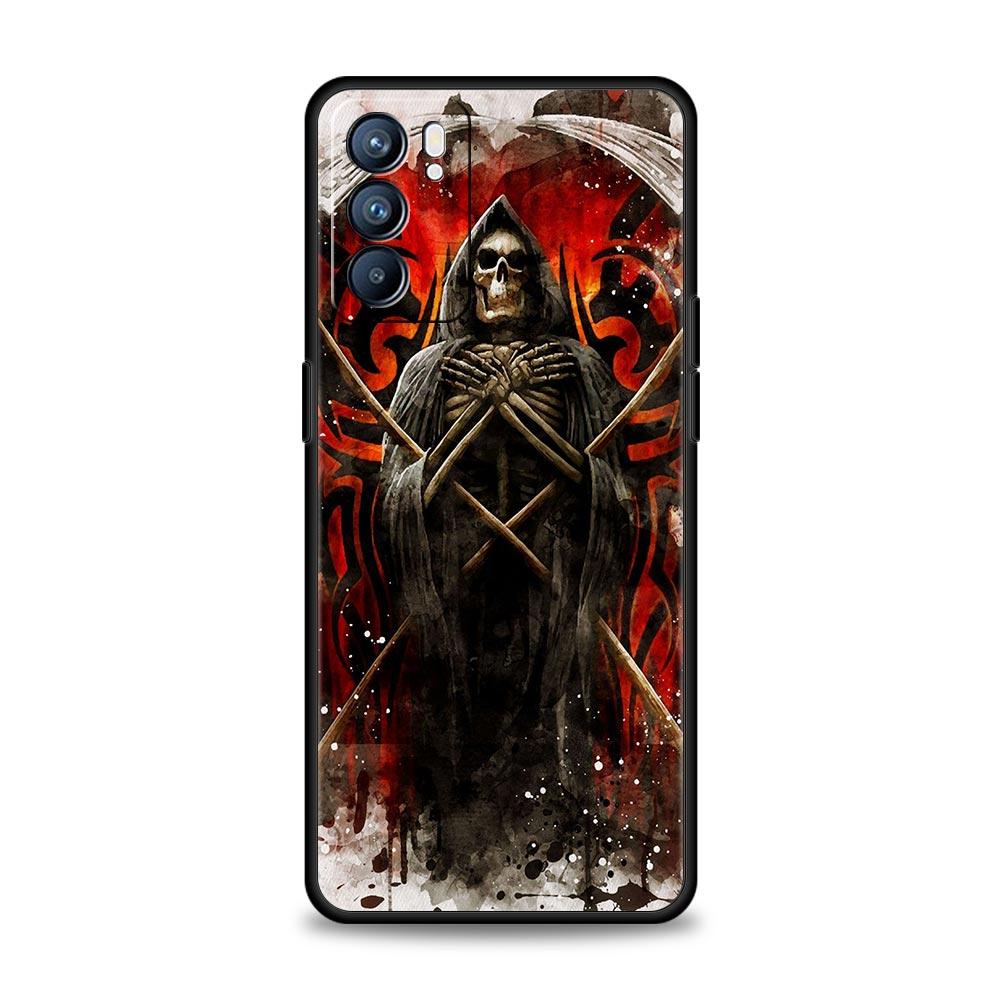 Grim Reaper Skull Skeleton Phone Case For Oppo Find X5 A54 A53 A52 A9 2020 A15 A95 A76 A74 A12 Reno7 SE Reno6 Pro Plus 5G Cover