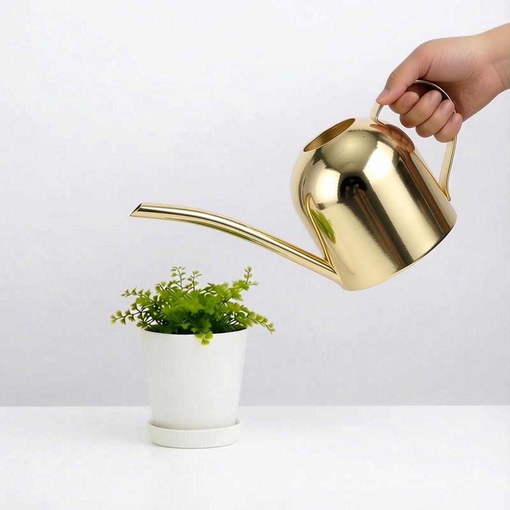 Rose Gold Stainless Steel Watering Can with Spout, Retro Style, 1000ML for Succulents and Green Plants