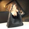 Woven big bag new fashion leather women's bag fashion trend large capacity shoulder bag grid bucket bag