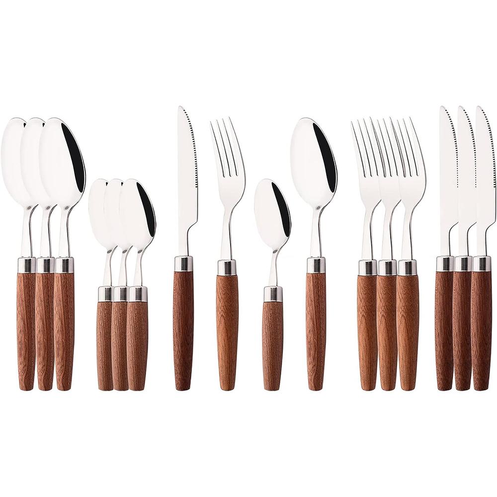 8/16/24 Stück 304 Edelstahl Imitation Holzgriff Besteckset Geschirr Westliches Tafelgeschirr Messer Gabel Teelöffel Silberware