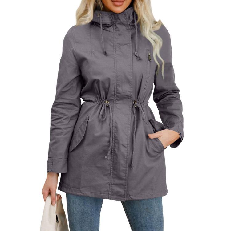 

Loose Hooded Trench Coat for Women Cotton Spring Autumn Coat XXXL