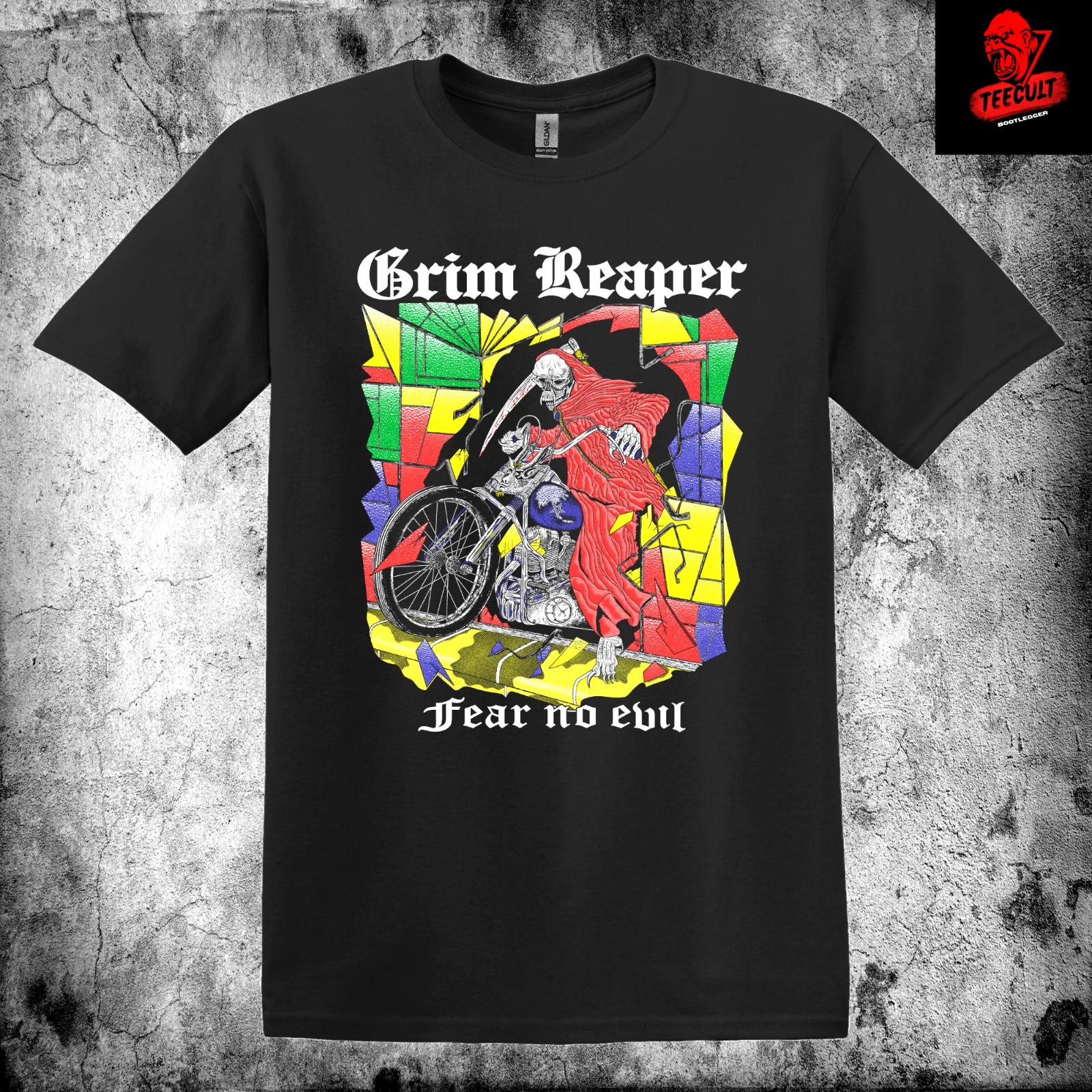 Men s and Women s T-shirts Grim Reaper Fear No Evil Metal Rock Unisex Heavy Cotton M
