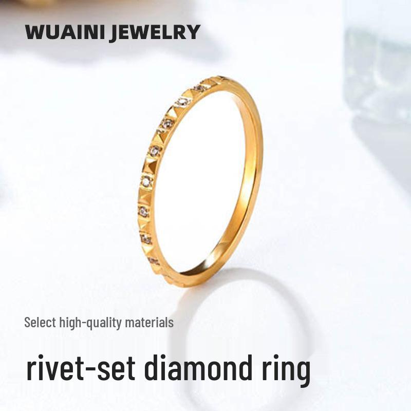 

Korean Fashion Titanium Steel Diamond Studded Square Ring for Women Size 7