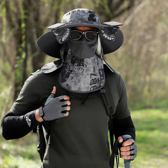 Solar-Ventilator-Hut mit Nackenklappe, LSF 50+, UV-Schutz, Hut mit 2 Solar-Ventilatoren, atmungsaktiv, für Herren, Sommer, Outdoor-Aktivitäten, Angeln, breite Krempe