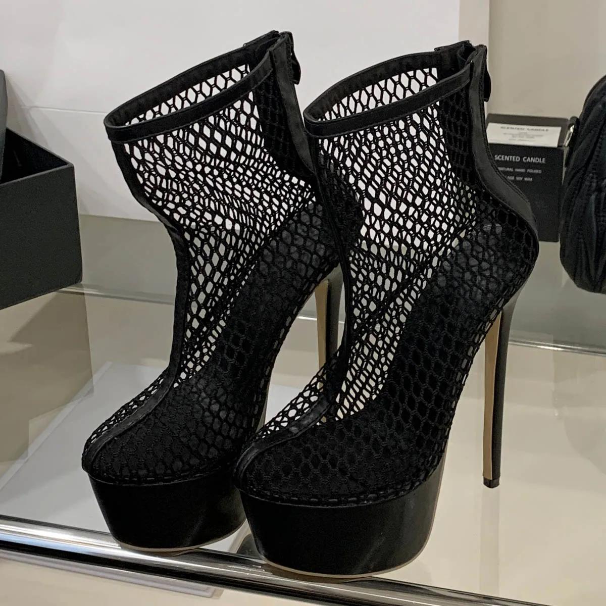 

Eilyken New Breathable Mesh Fabric Women Ankle Boots Sandals Sexy Gladiator Zipper Stiletto High Heels Shoes 35 чёрный