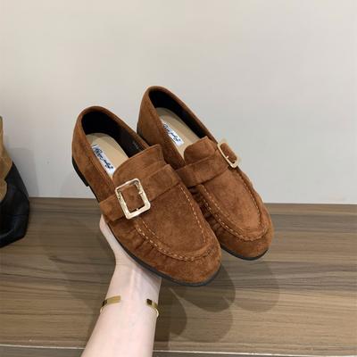 Thick Heel Retro Suede Small Leather Shoes Women's Shoes 2025 Spring and Autumn with Skirt Loafers One Pedal French Single Shoes