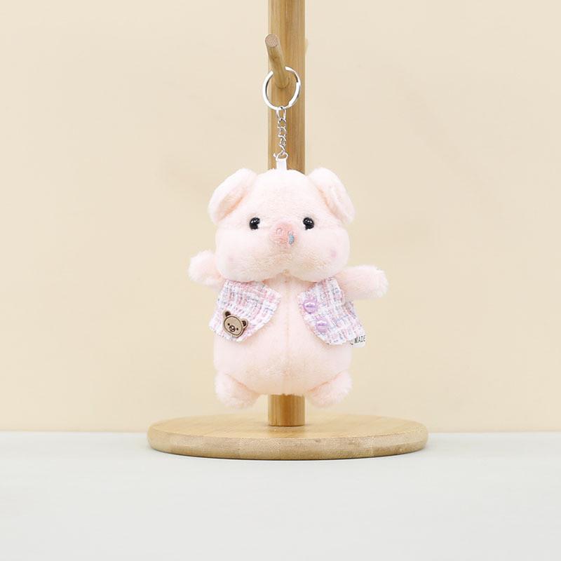 Whimsical Pig Baby Plush Keychain Cute Stuffed Animal Charm For Bags And Backpacks Pink Pig Vest