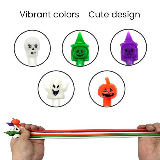 5/10Pcs Halloween Stretchy String Sensory Toy Pumpkin Witch Ghost Skull Stretchy Noodle Stress Anxiety Relief TPR Elastic Rope Fidget Toy Party Favors