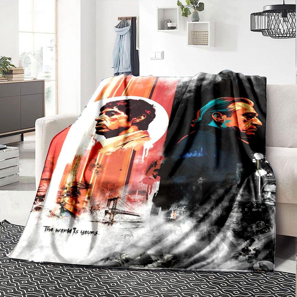 1pc Scarface-Inspired Flannel Blanket - Soft Cozy All-Season Throw for Bedroom, Sofa, Camping, Travel - Perfect Gift for Movie FansB97