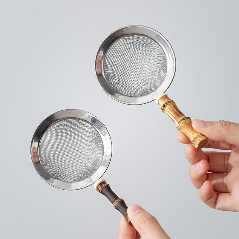 Bamboo Festival Handle Stainless Steel Tea Filter Household Chinese Tea Filter Creative Kung Fu Teaware Tea Ceremony Accessories