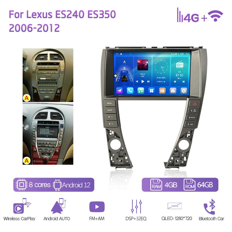9.0Inch For Lexus ES240 ES350 2006-2012 Car Multimedia Player GPS Navigation Radio Android12 8+128G 8Core CarPlay 4G 360Camera