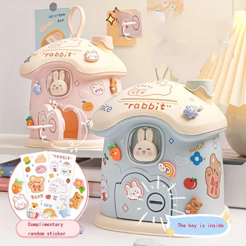 Sparschwein für Kinder mit Schlüsseln Mädchen Geldsparbank mit 3D DIY Cartoon-Aufkleber Pilz Sparschwein Münzbank Geschenk für Jungen