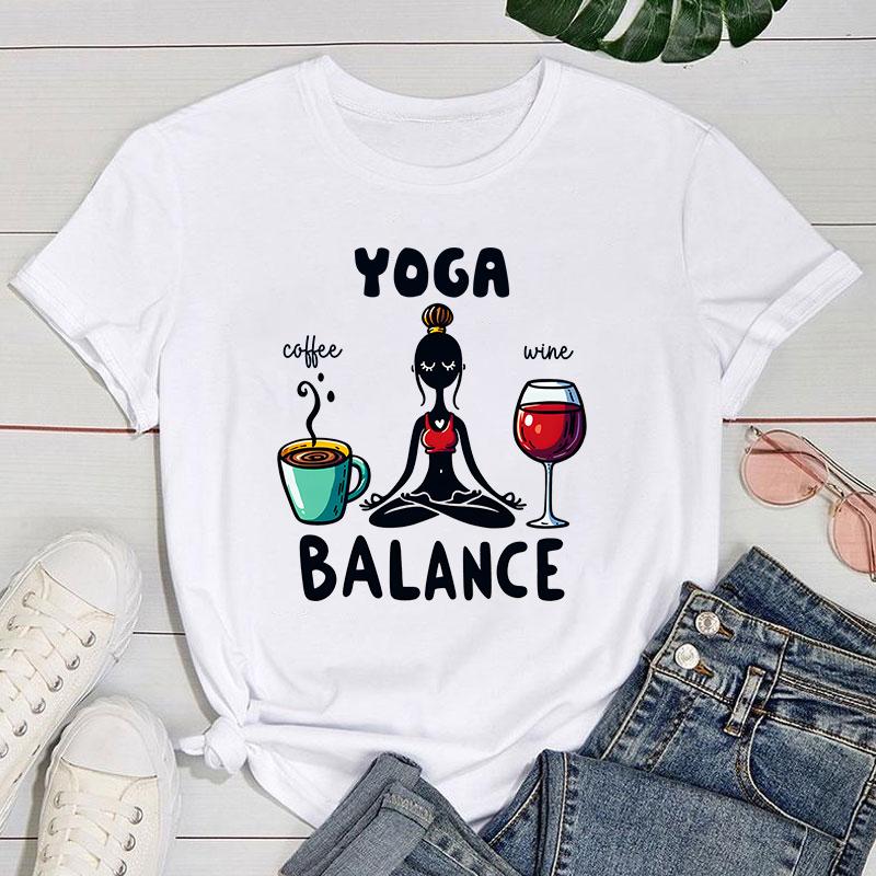 

Женская футболка Yogo с принтом Баланс йоги , короткий рукав, круглый вырез, летняя повседневная футболка S