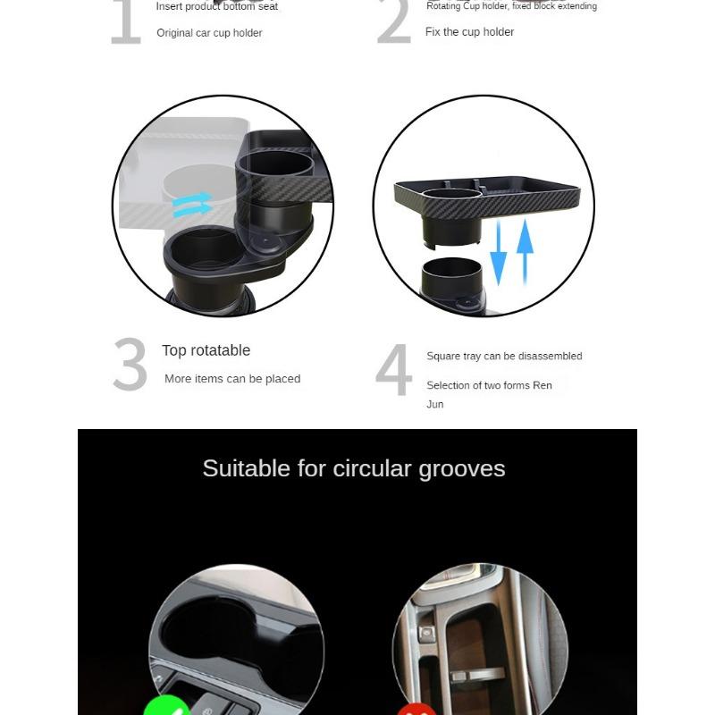 CARFU Fahrzeugmontiertes Tablett, Getränkehalter, drehbar, einer in zwei Teile geteilt, Getränkehalter, Handyhalter, Fahrzeugmontiertes Getränkehaltertablett